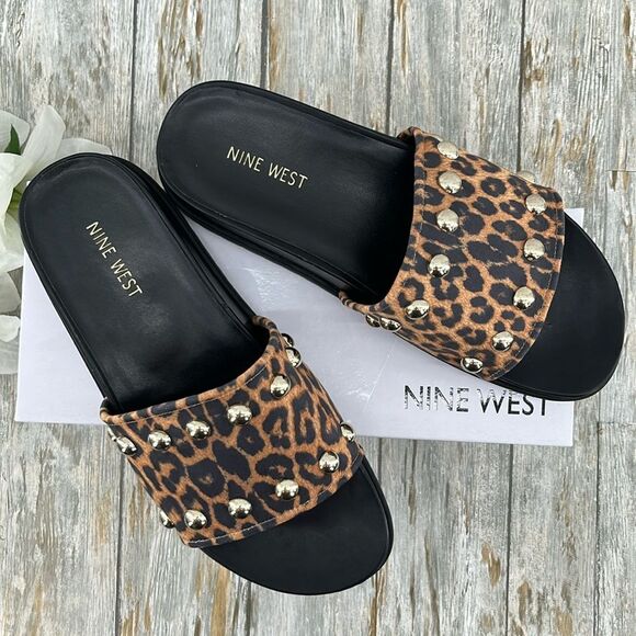 Women’s Leopard Print Studded Slides Sandals Shoes Size 9 - Picture 7 of 8